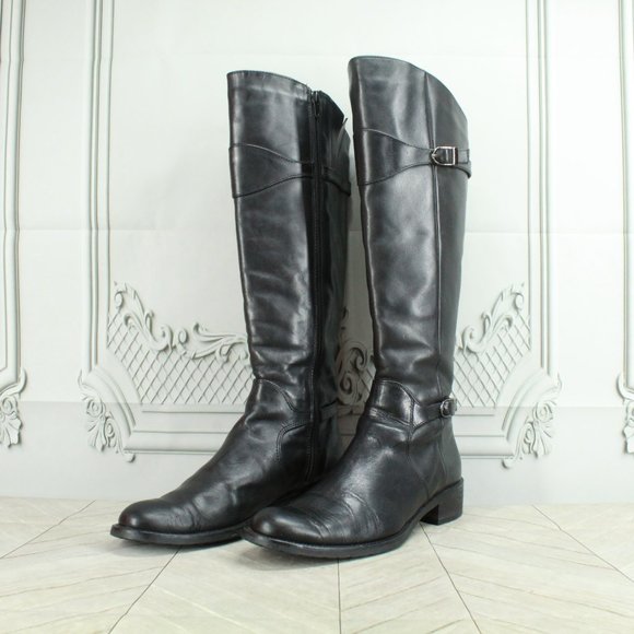 Santana Black Leather Side Zipper Tall Riding Boots Size 8 Medium - Picture 2 of 9